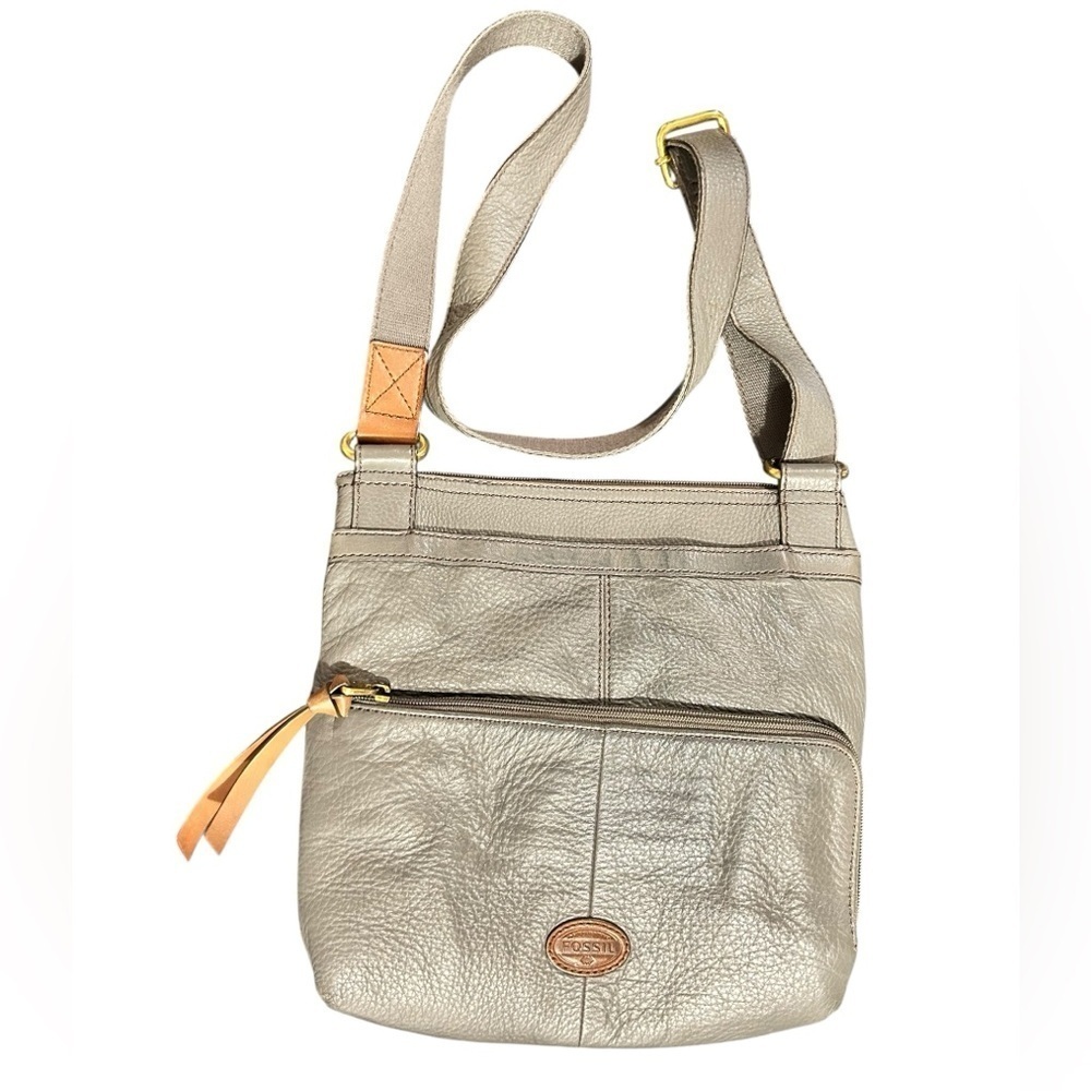 FOSSIL Morgan Traveler Bag Gray Pebbled Cowhide Leather Long Crossbody Strap